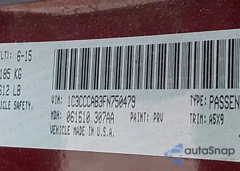 2015 Chrysler 200 Limited z USA, uszkodzony, nr VIN 1C3CCCAB3FN750479